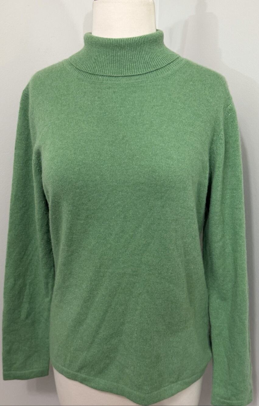 Peter Millar 100% Pure Cashmere Sweater Women Size Large Turtleneck Green Preppy